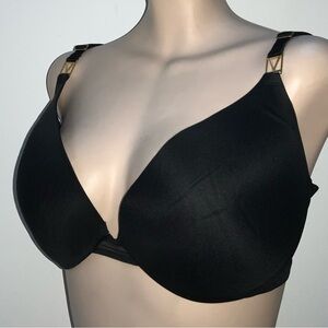 VICTORIA SECRET Push Up Bra Black Gold Detail Plunge Racerback 34DDD